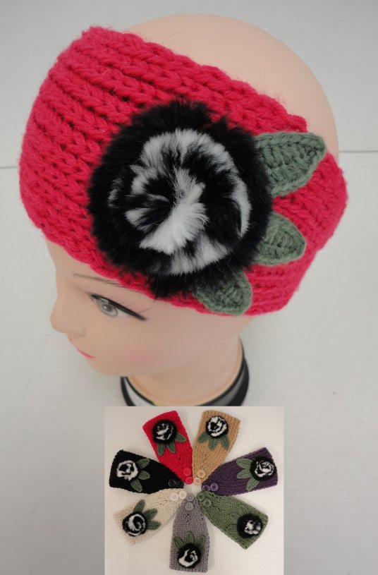 Hand Knitted Ear Band--Fur FLOWER